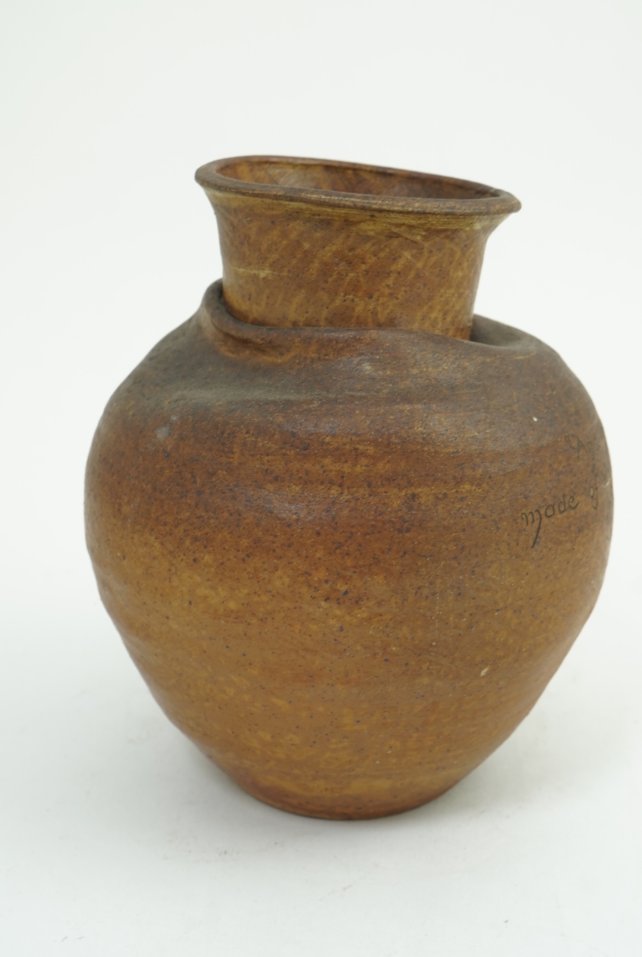 Martin Brothers: A stoneware 'marred' vase with collapsed neck